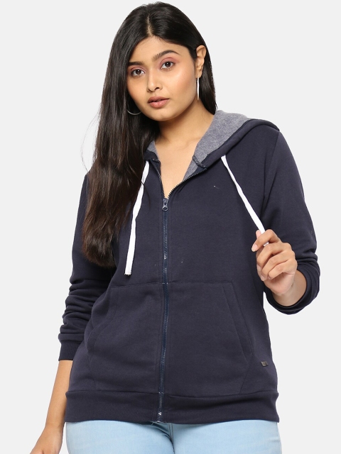 

Instafab Plus Women Navy Blue Solid Hooded Sweatshirt