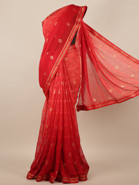 

Pothys Red & Gold-Toned Woven Design Zari Saree