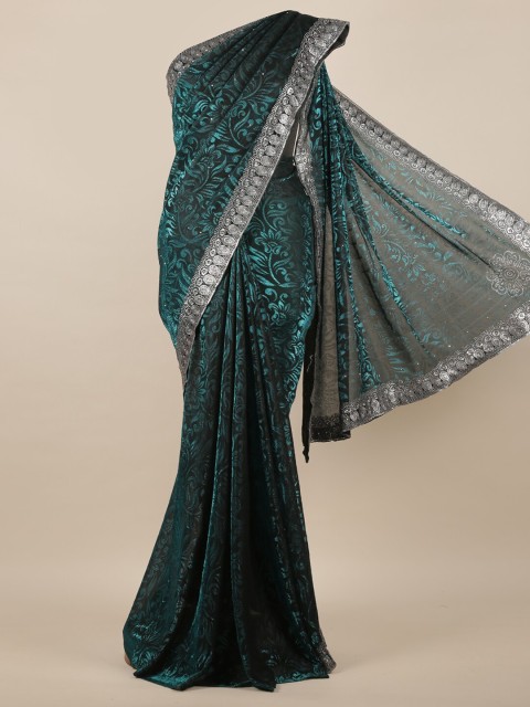 

Pothys Green & Silver-Coloured Floral Brasso Printed Jute Silk Saree