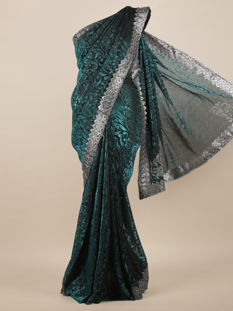 

Pothys Green & Grey Floral Printed Jute Silk Saree