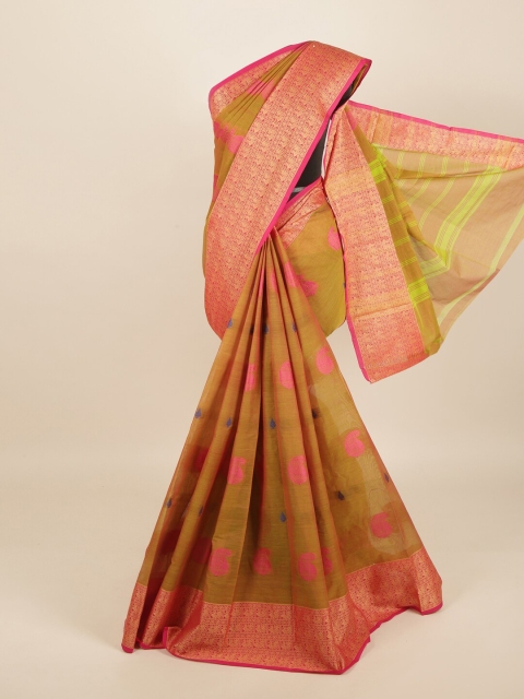 

Pothys Beige & Green Woven Design Pure Cotton Saree