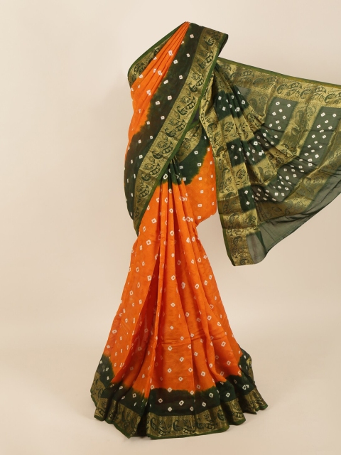

Pothys Orange & Green Bandhani Art Silk Saree
