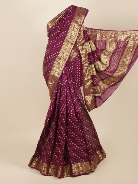 

Pothys Burgundy & Gold-Toned Bandhani Art Silk Saree