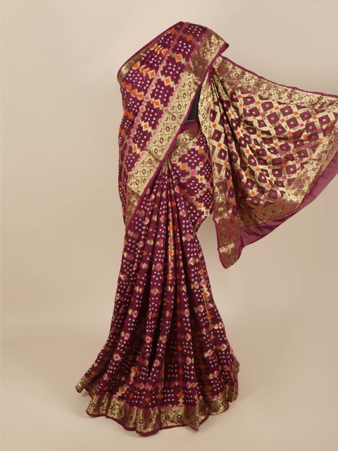 

Pothys Burgundy & Gold-Coloured Bandhani Printed Zari Art Silk Saree