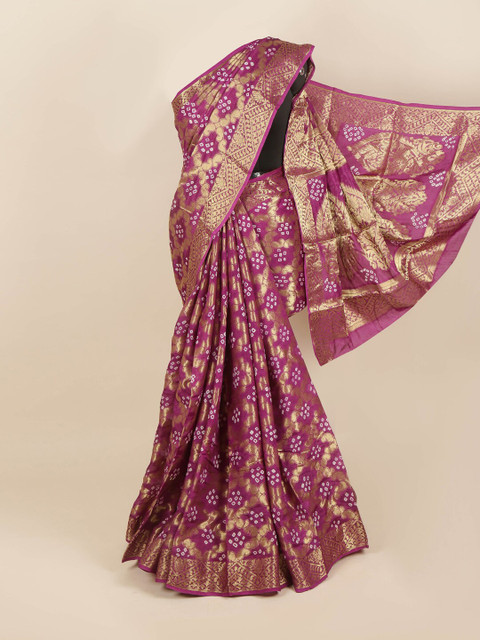 

Pothys Pink & Gold-Toned Bandhani Zari Art Silk Saree