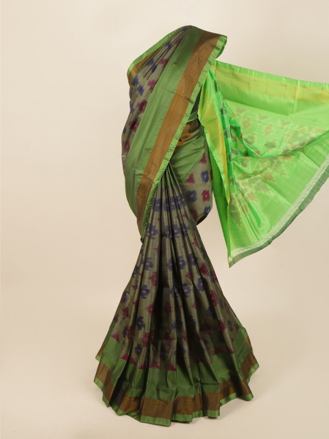 

Pothys Green & Navy Blue Batik Pure Silk Saree