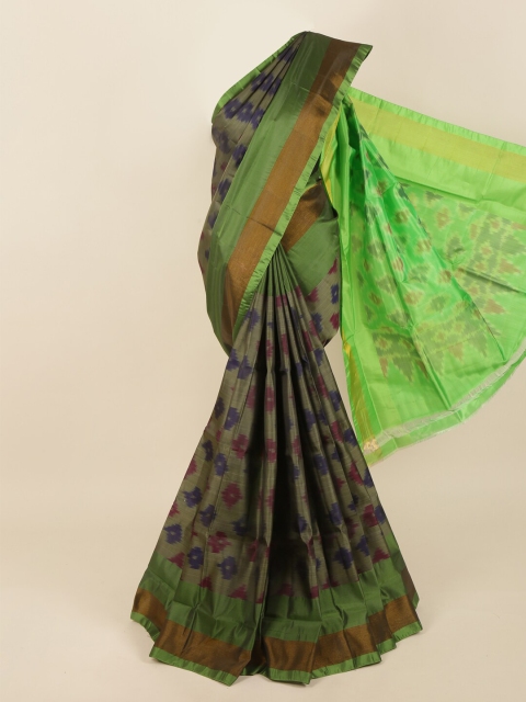 

Pothys Green & Burgundy Pochampally Printed Pure Silk Saree