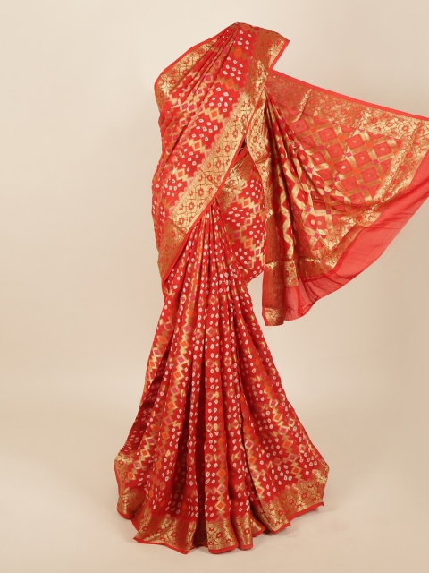 

Pothys Orange & Gold Bandhani Art Silk Saree