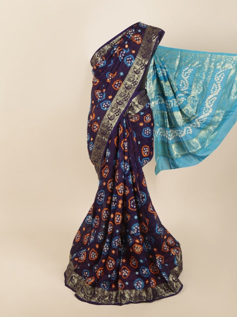 

Pothys Purple & Blue Bandhani Printed Art Silk Saree