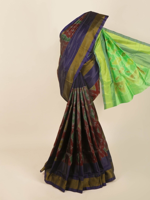 

Pothys Burgundy & Blue Pochampally Printed Pure Silk Saree