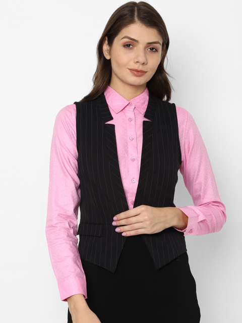 

Allen Solly Woman Black & White Striped Formal Woven Waistcoat