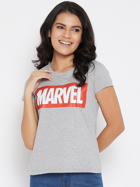 

Marvel by Wear Your Mind Women Grey Pure Cotton Marvels Logo Printed T-shirt