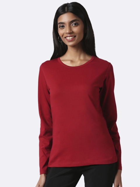 

Bewakoof Women Red Pure Cotton Slim Fit T-shirt