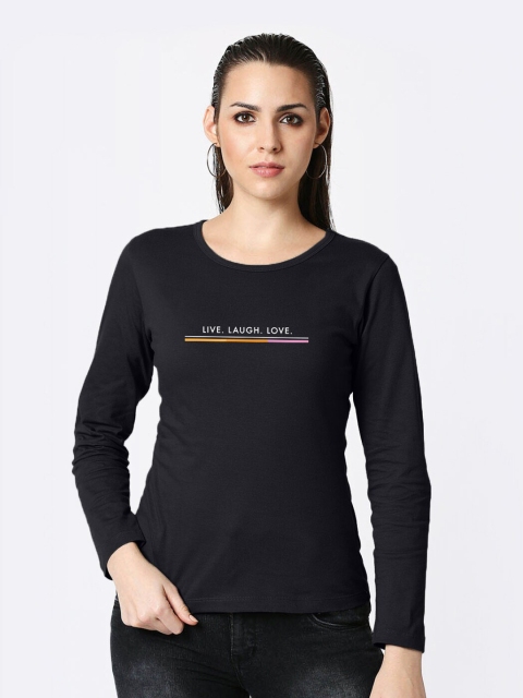 

Bewakoof Women Black Typography Slim Fit Pure Cotton T-shirt