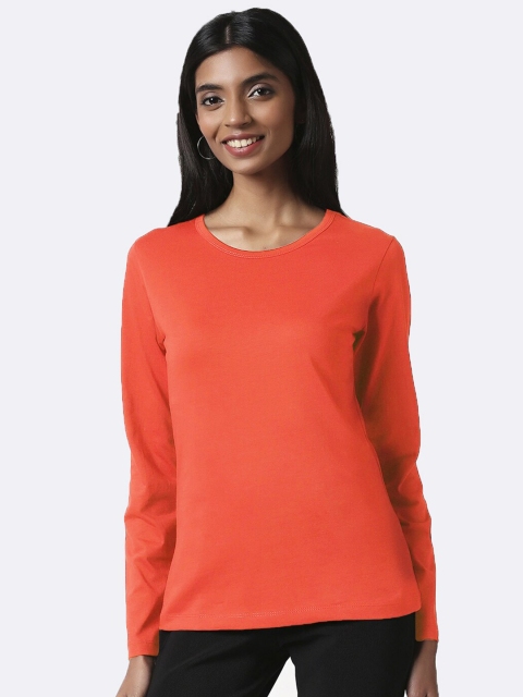 

Bewakoof Women Red Slim Fit Pure Cotton T-shirt