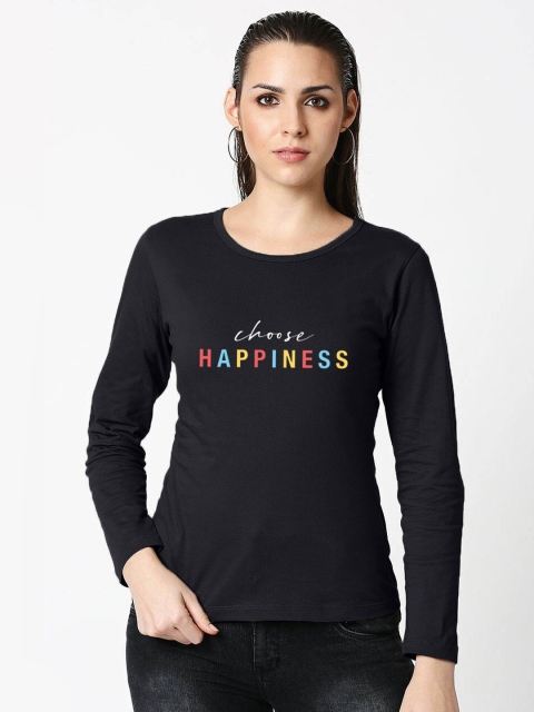 

Bewakoof Women Black Typography Printed Slim Fit Pure Cotton T-shirt