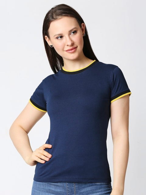 

Bewakoof Women Blue Raw Edge Slim Fit T-shirt