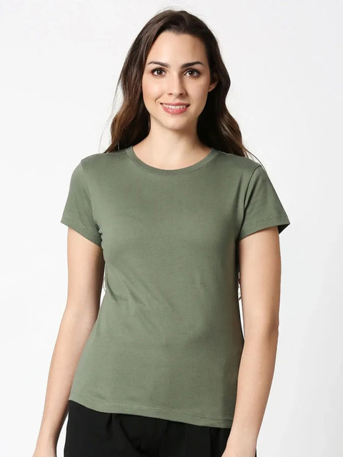 

Bewakoof Women Green Pure Cotton T-shirt