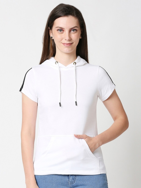 

Bewakoof Women White & Black Slim Fit Hoodie T-shirt