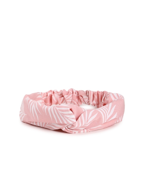 

FOREVER 21 Women Pink & White Leaf Printed Twisted Hairband