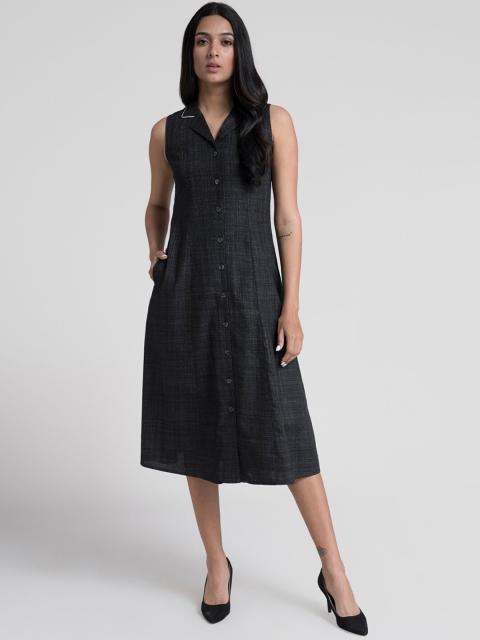 

FableStreet Women Cotton Black Shirt Midi Dress