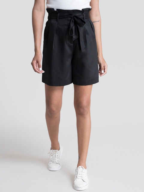 

FableStreet Women Black Loose Fit High-Rise Regular Shorts