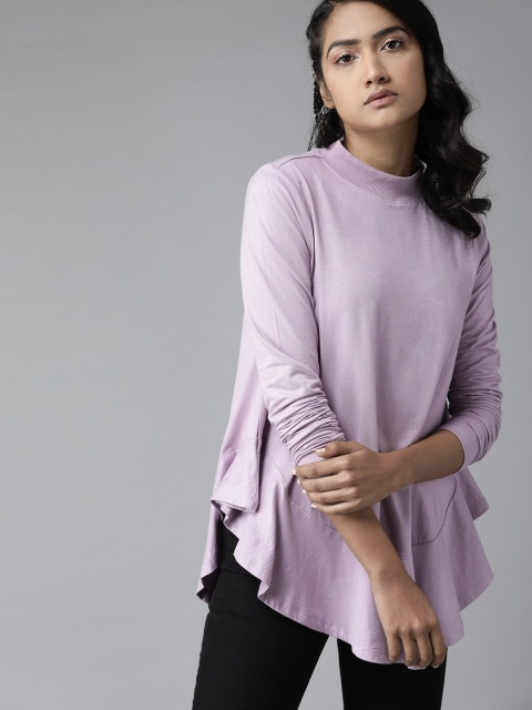 

Roadster Lavender Solid Curved Hem Longline Top