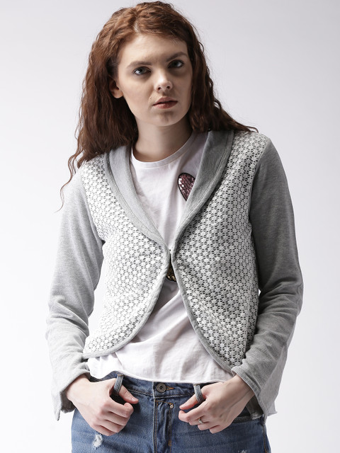 

Ms. Taken by Kriti Sanon Grey Melange & White Slim Fit Jacket