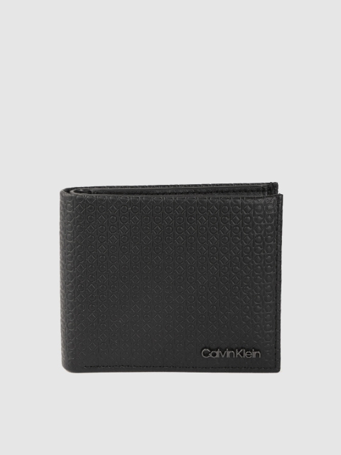 

Calvin Klein Men Black Brand Logo Textured Leather Two Fold Wallet with RFID