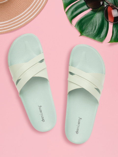 

DressBerry Women Mint Green Solid Sliders