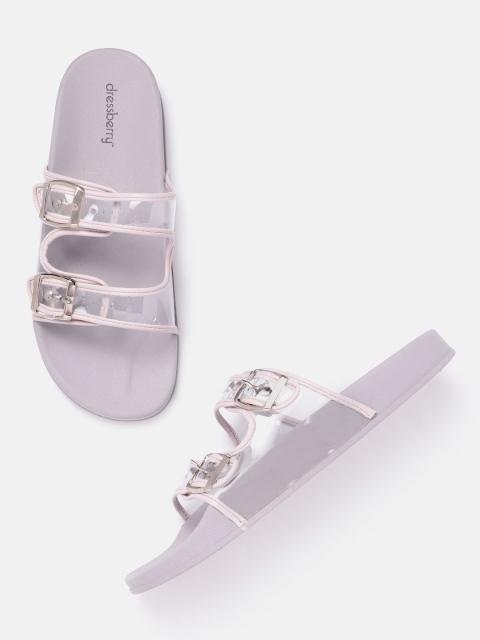 

DressBerry Women Transparent & Lavender Solid Open Toe Flip FLops with Buckle Detail