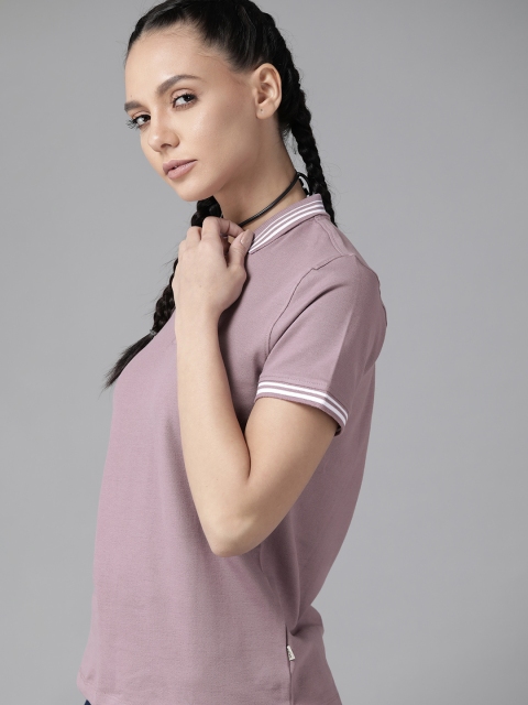 

Roadster Women Lavender Polo Collar T-shirt
