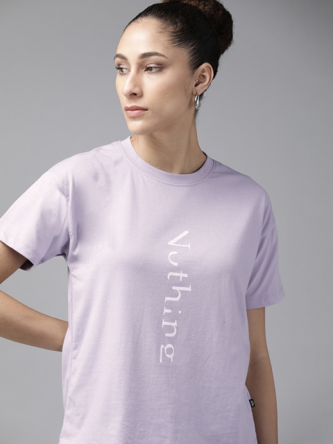 

Roadster Women Lavender & White Typography Printed Pure Cotton T-Shirt