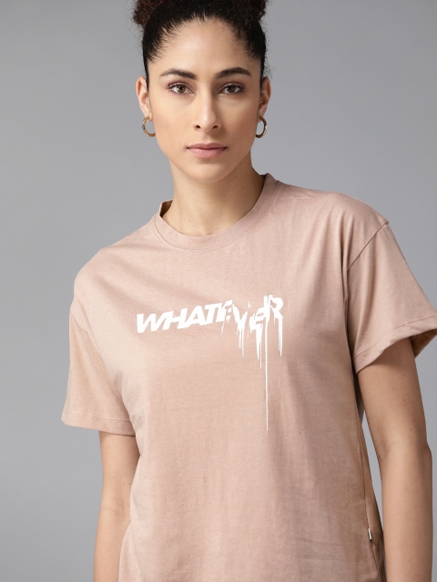 

Roadster Women Pink & White Typography Printed Drop-Shoulder Sleeves Boxy Fit T-shirt