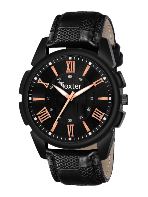 

Foxter Men Black Brass Dial & Black Leather Textured Straps Analogue Watch