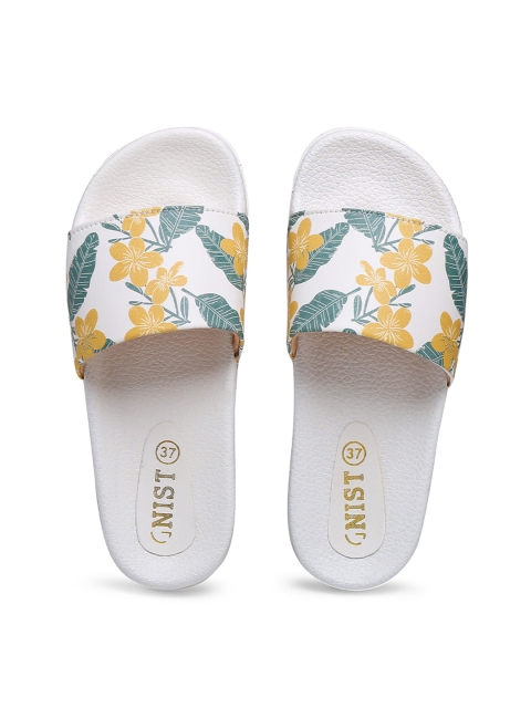 

GNIST Women White & Yellow Floral Printed Sliders