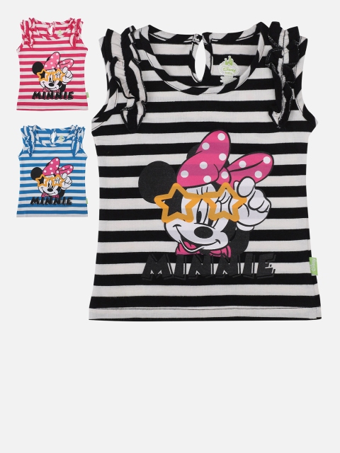 

Bodycare Kids Girls Pack-3 Black & Blue Minnie Mouse Striped Slim Fit T-shirt
