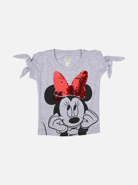 

Bodycare Kids Girls Grey Minnie Mouse Printed Embellished Slim Fit T-shirt