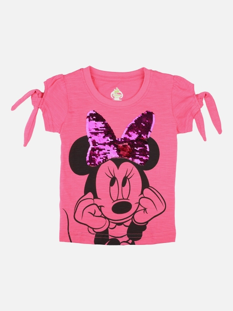 

Bodycare Kids Girls Pink Minnie Mouse Printed Embellished Slim Fit T-shirt