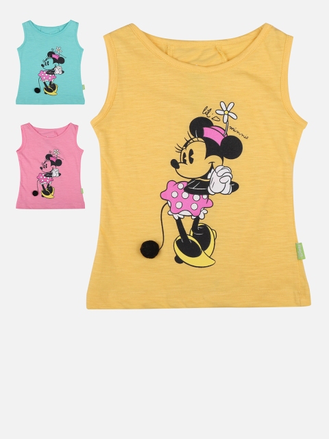 

Bodycare Kids Girls Pack-3 Pink & Green& Mustard Minnie Mouse Printed Slim Fit T-shirt