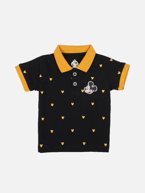 

Bodycare Kids Boys Black & Yellow Mickey Mouse Printed Polo Collar Slim Fit T-shirt