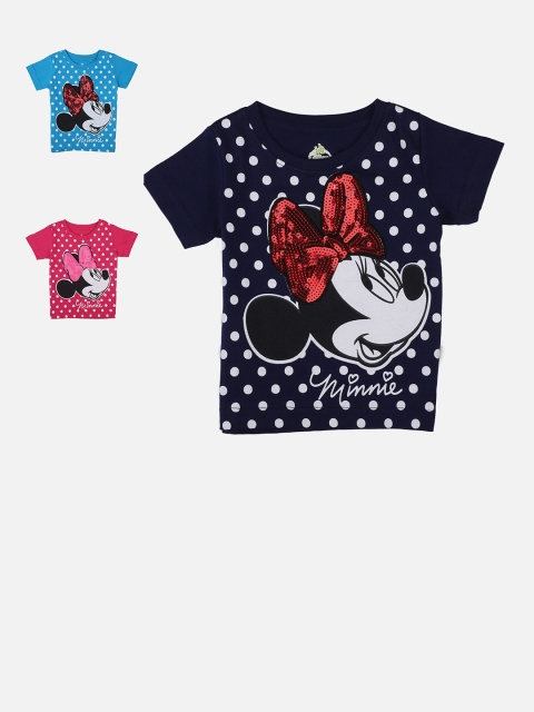 

Bodycare Kids Girls Pack of 3 Minnie Mouse Printed Slim Fit T-shirt, Navy blue