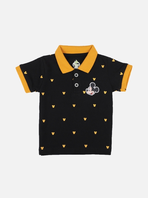 

Bodycare Kids Boys Black & Yellow Mickey Mouse Printed Polo Collar T-shirt