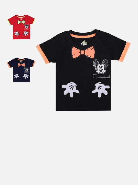 

Bodycare Kids Boys Pack-3 Red & Navy Blue& Black Mickey Mouse Printed Slim Fit T-shirt