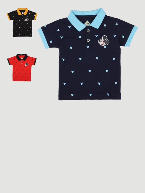 

Bodycare Kids Boys Pack of 3 Mickey Mouse Printed Polo Collar Slim Fit T-shirt, Red