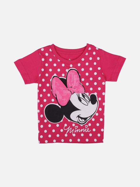 

Bodycare Kids Girls Fuchsia & White Minnie Mouse Printed Slim Fit T-shirt