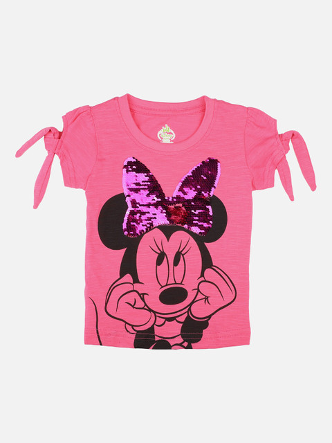 

Bodycare Kids Girls Pink & Black Minnie Mouse Printed Slim Fit T-shirt
