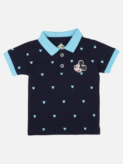 

Bodycare Kids Boys Navy Blue Mickey Mouse Printed Polo Collar Slim Fit T-shirt