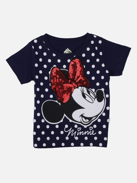 

Bodycare Kids Girls Navy Blue & White Minnie Mouse Printed Embellished Slim Fit T-shirt