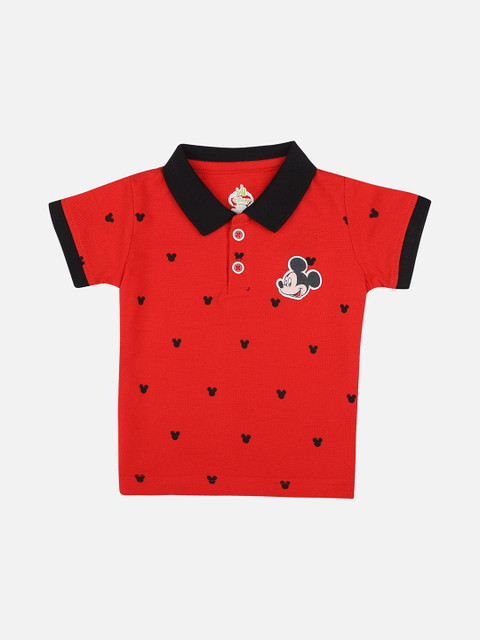 

Bodycare Kids Boys Red & Black Mickey Mouse Printed Polo Collar Slim Fit T-shirt